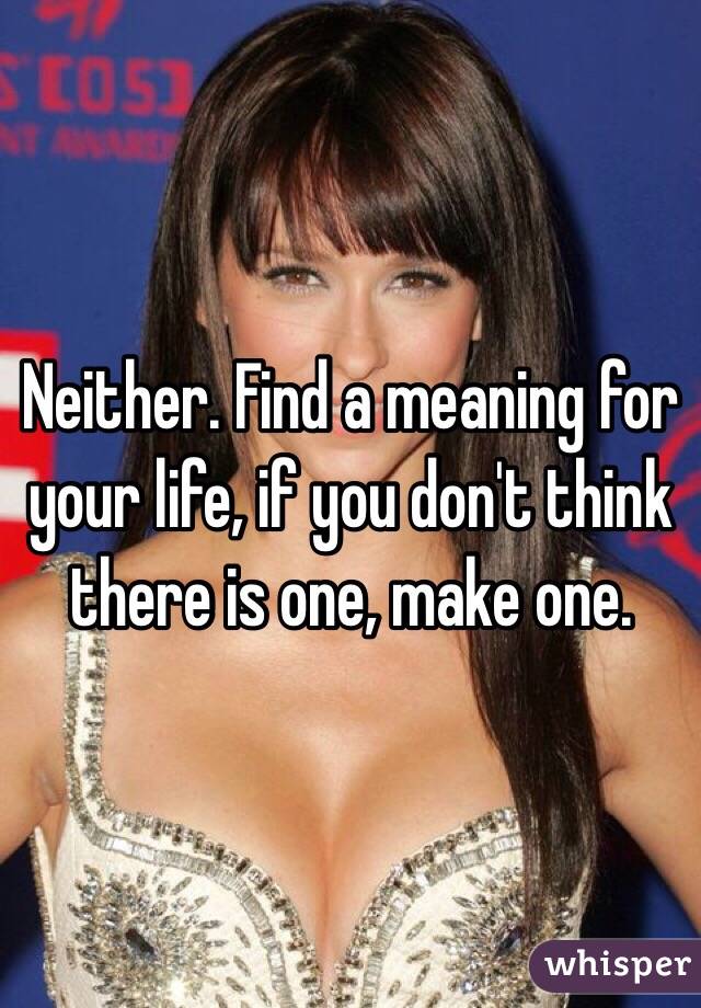 Neither. Find a meaning for your life, if you don't think there is one, make one. 