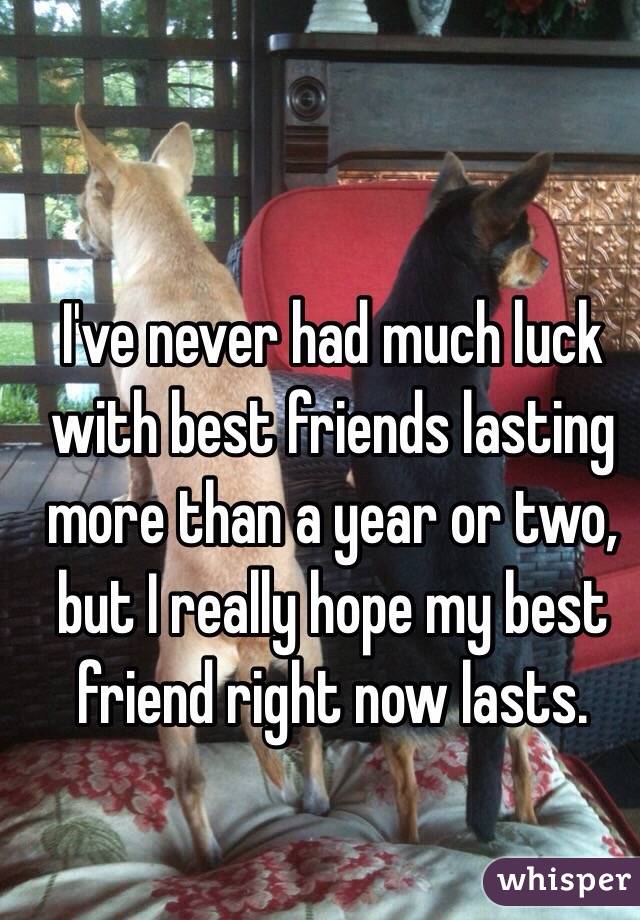 I've never had much luck with best friends lasting more than a year or two, but I really hope my best friend right now lasts.