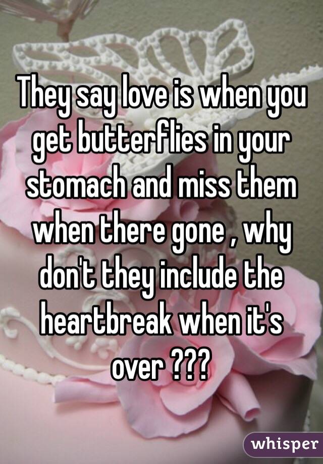 They say love is when you get butterflies in your stomach and miss them when there gone , why don't they include the heartbreak when it's  over ???