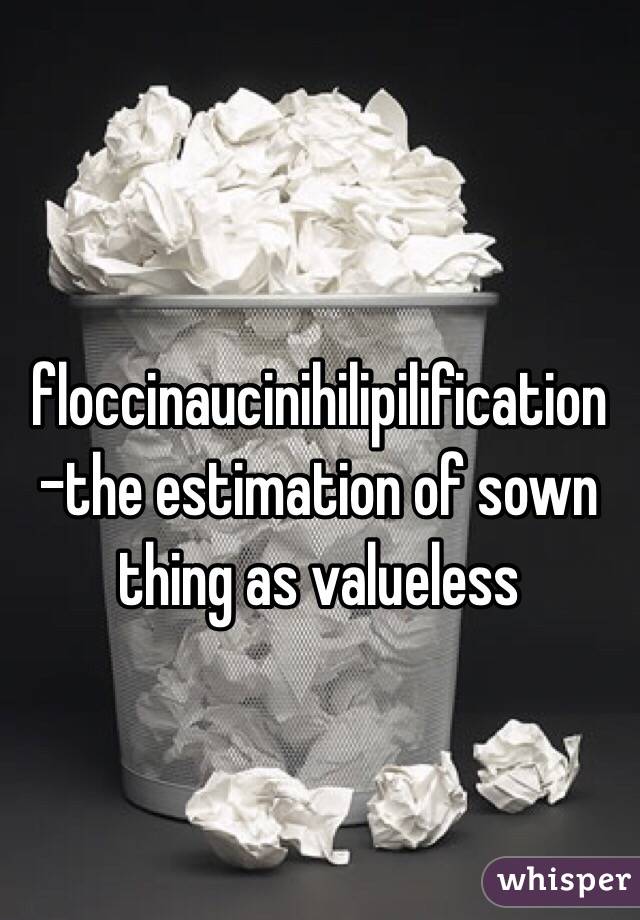 floccinaucinihilipilification
-the estimation of sown thing as valueless  