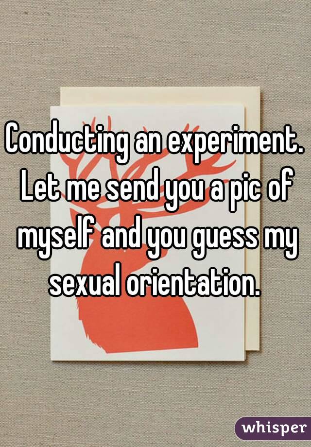 Conducting an experiment. Let me send you a pic of myself and you guess my sexual orientation. 