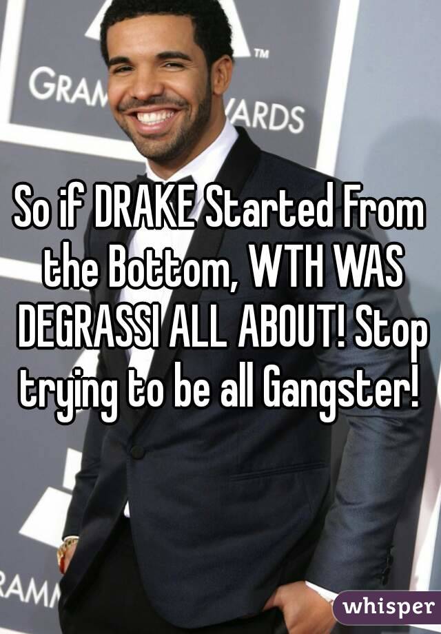 So if DRAKE Started From the Bottom, WTH WAS DEGRASSI ALL ABOUT! Stop trying to be all Gangster! 