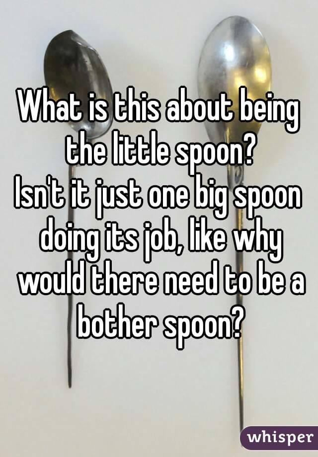 What is this about being the little spoon?
Isn't it just one big spoon doing its job, like why would there need to be a bother spoon?
