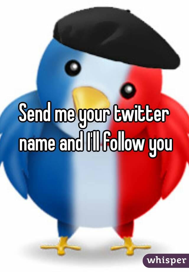 Send me your twitter name and I'll follow you