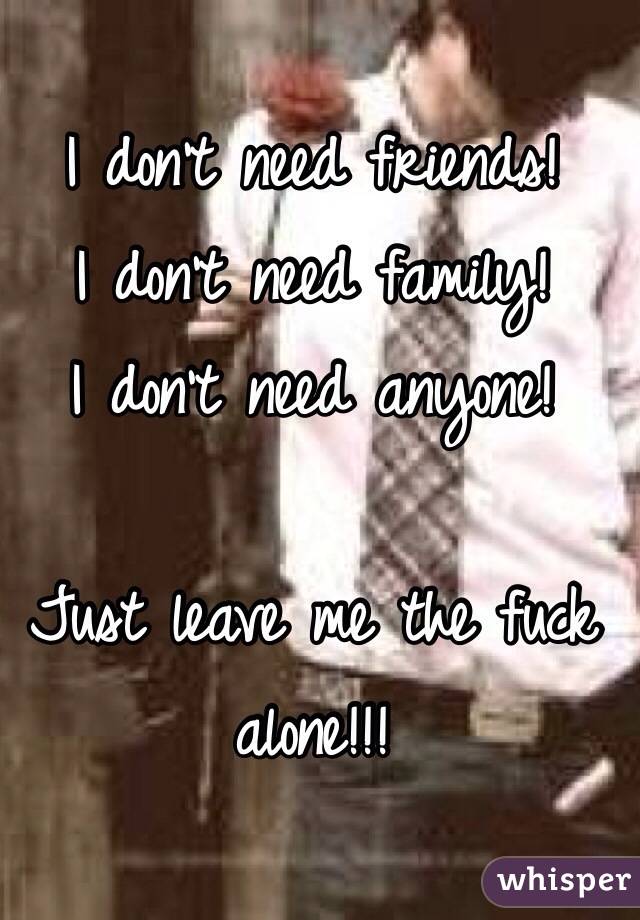 I don't need friends!
I don't need family!
I don't need anyone!

Just leave me the fuck alone!!!