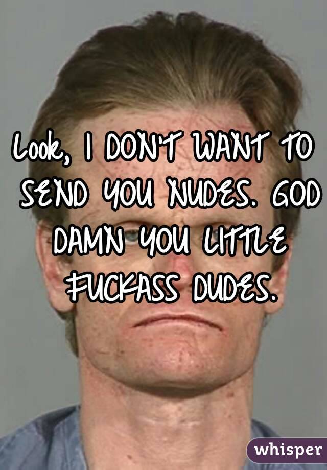 Look, I DON'T WANT TO SEND YOU NUDES. GOD DAMN YOU LITTLE FUCKASS DUDES.