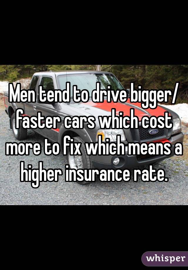 Men tend to drive bigger/faster cars which cost more to fix which means a higher insurance rate. 