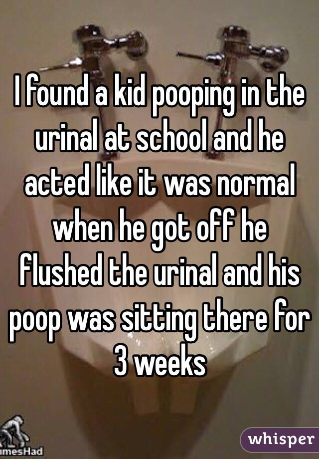 I found a kid pooping in the urinal at school and he acted like it was normal when he got off he flushed the urinal and his poop was sitting there for 3 weeks
