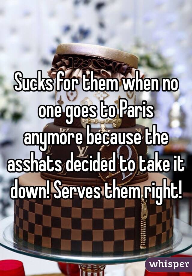 Sucks for them when no one goes to Paris 
 anymore because the asshats decided to take it down! Serves them right!