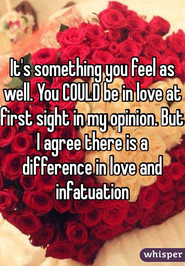 It's something you feel as well. You COULD be in love at first sight in my opinion. But I agree there is a difference in love and infatuation 