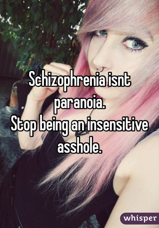 Schizophrenia isnt paranoia. 
Stop being an insensitive asshole. 