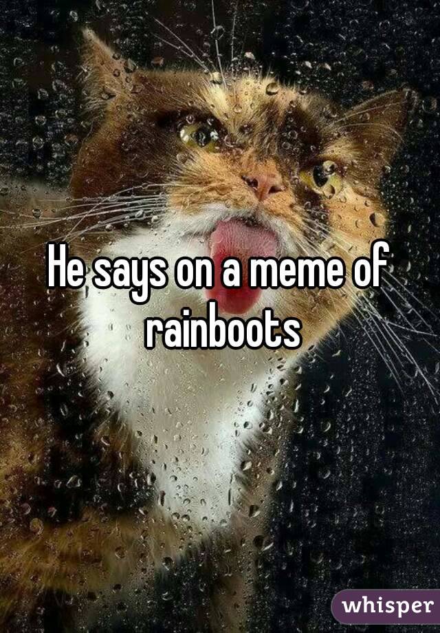 He says on a meme of rainboots