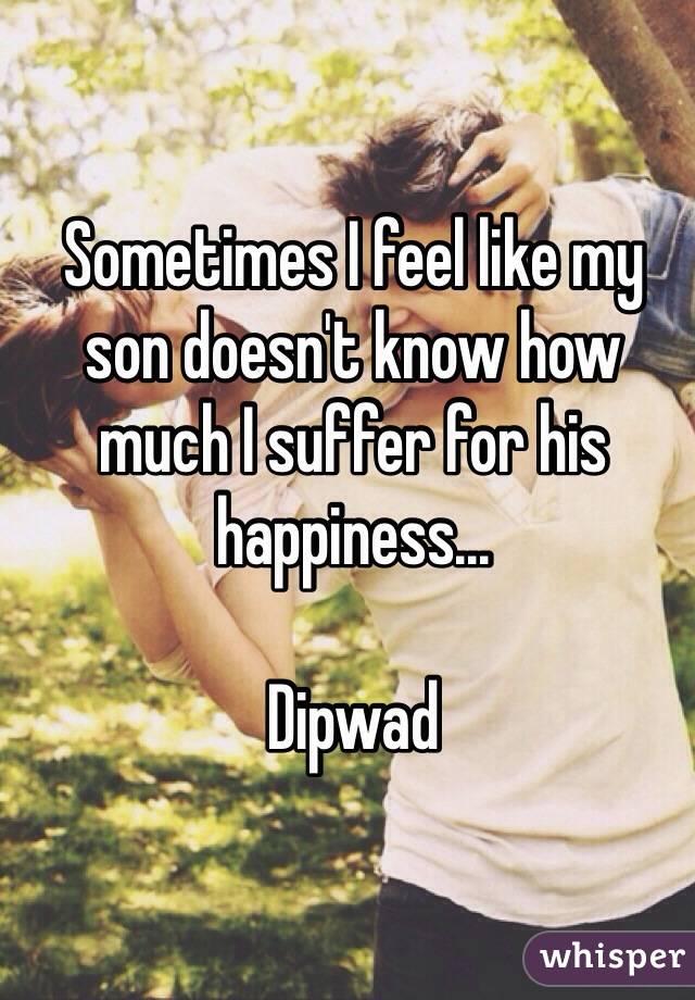 Sometimes I feel like my son doesn't know how much I suffer for his happiness...

Dipwad