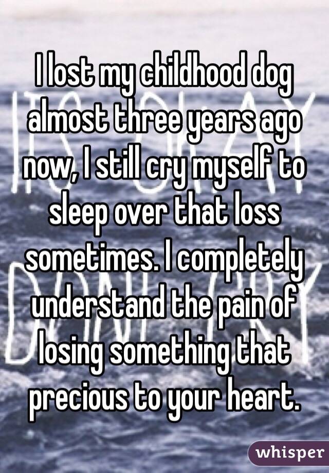 I lost my childhood dog almost three years ago now, I still cry myself to sleep over that loss sometimes. I completely understand the pain of losing something that precious to your heart. 