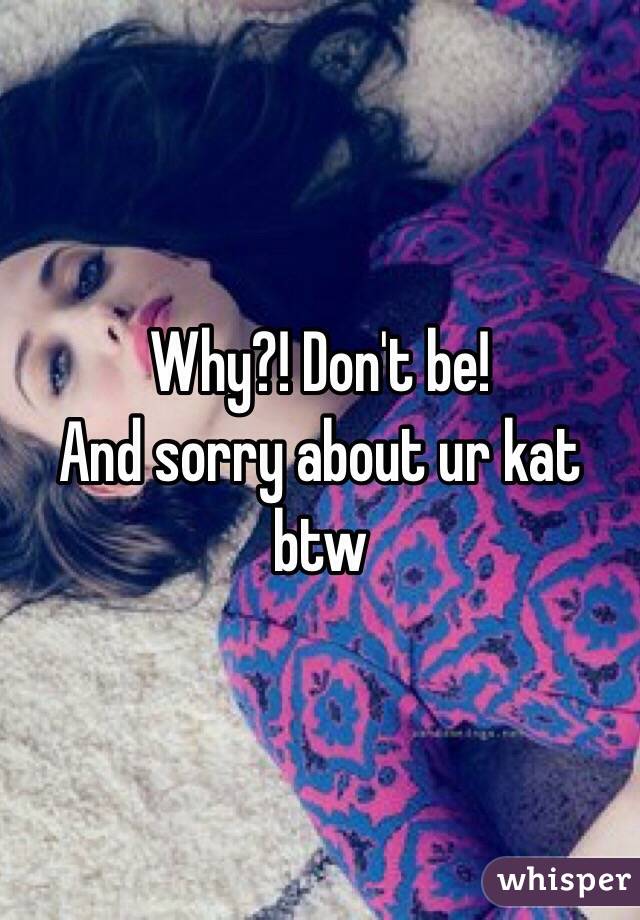 Why?! Don't be! 
And sorry about ur kat btw