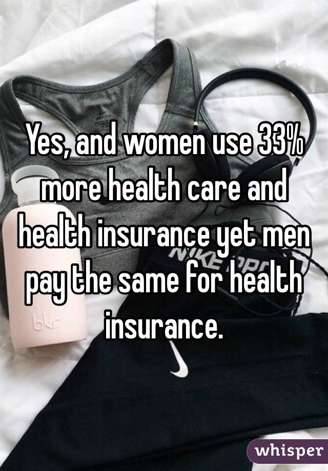 Yes, and women use 33% more health care and health insurance yet men pay the same for health insurance. 