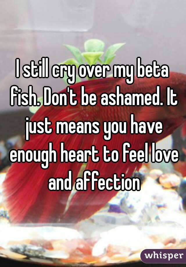 I still cry over my beta fish. Don't be ashamed. It just means you have enough heart to feel love and affection