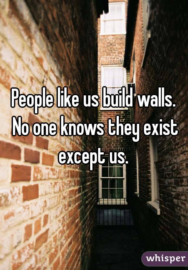 People like us build walls. No one knows they exist except us. 