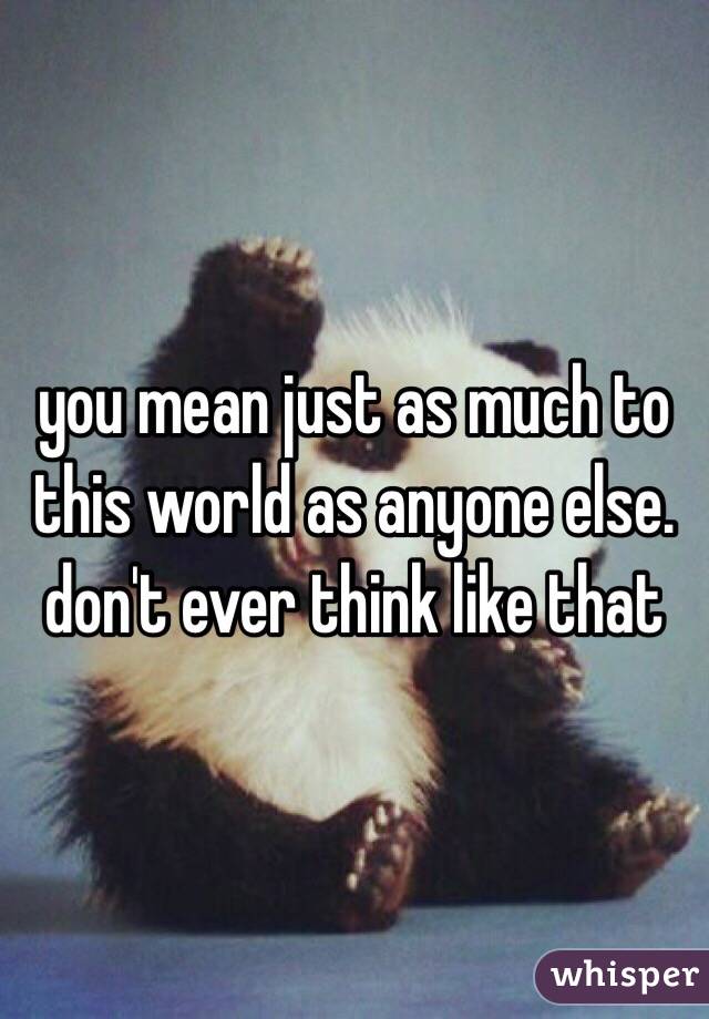 you mean just as much to this world as anyone else. don't ever think like that 