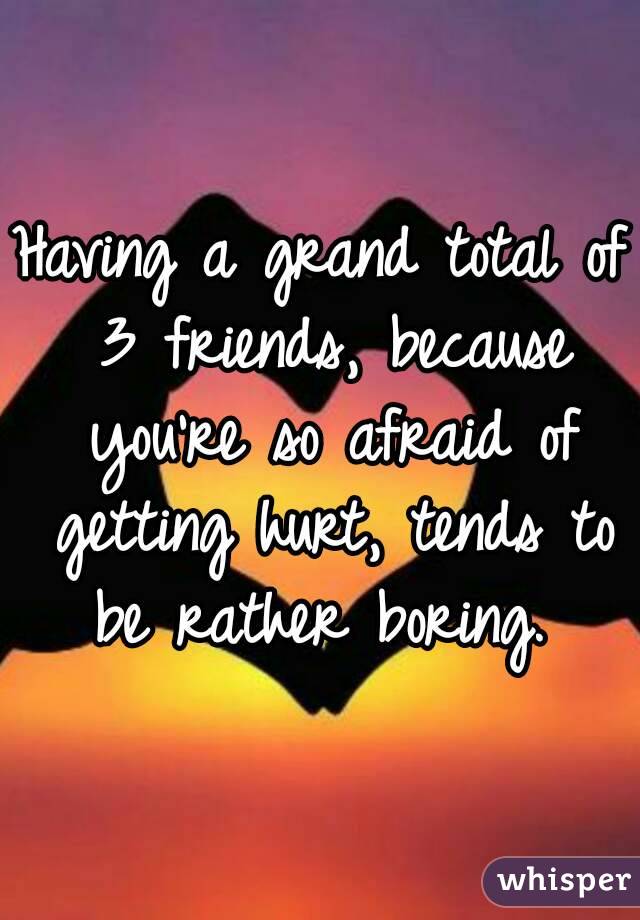 Having a grand total of 3 friends, because you're so afraid of getting hurt, tends to be rather boring. 