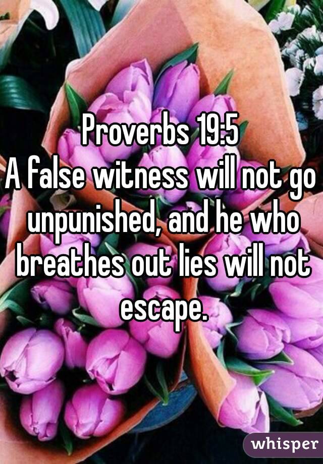 Proverbs 19:5
A false witness will not go unpunished, and he who breathes out lies will not escape.