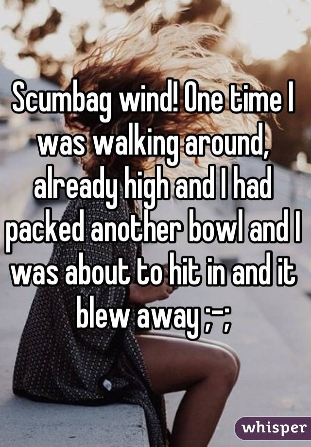 Scumbag wind! One time I was walking around, already high and I had packed another bowl and I was about to hit in and it blew away ;-;