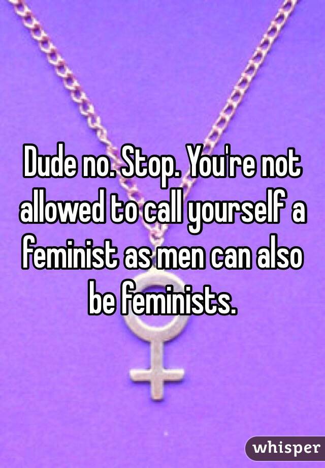 Dude no. Stop. You're not allowed to call yourself a feminist as men can also be feminists. 