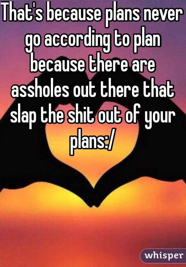 That's because plans never go according to plan because there are assholes out there that slap the shit out of your plans:/ 