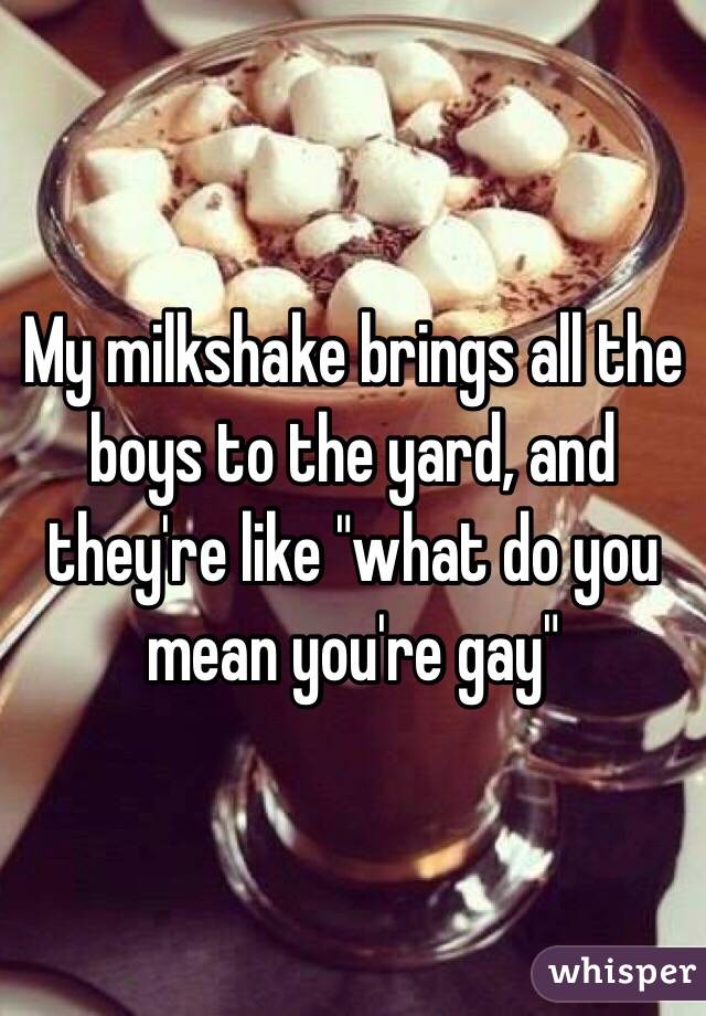 My milkshake brings all the boys to the yard, and they're like "what do you mean you're gay"