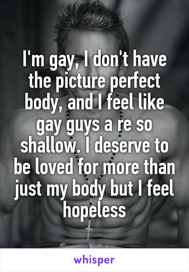 I'm gay, I don't have the picture perfect body, and I feel like gay guys a re so shallow. I deserve to be loved for more than just my body but I feel hopeless