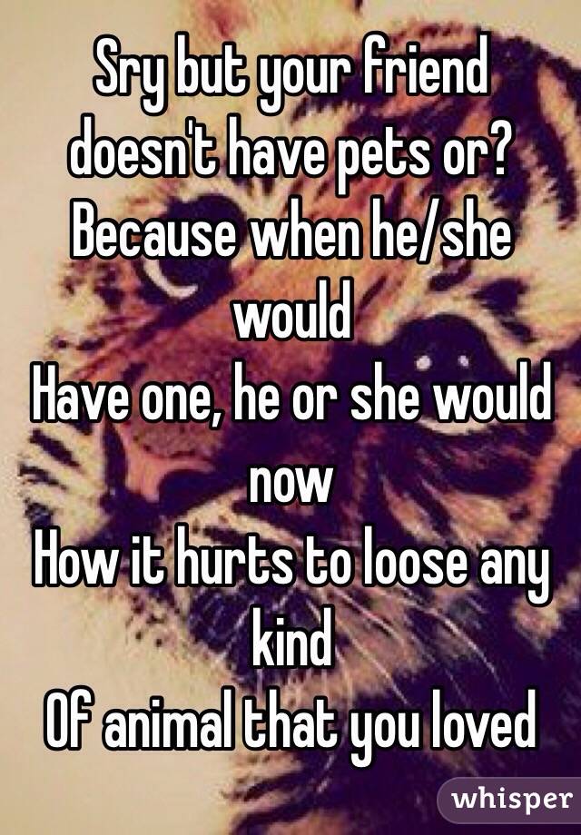 Sry but your friend doesn't have pets or?
Because when he/she would
Have one, he or she would now
How it hurts to loose any kind 
Of animal that you loved