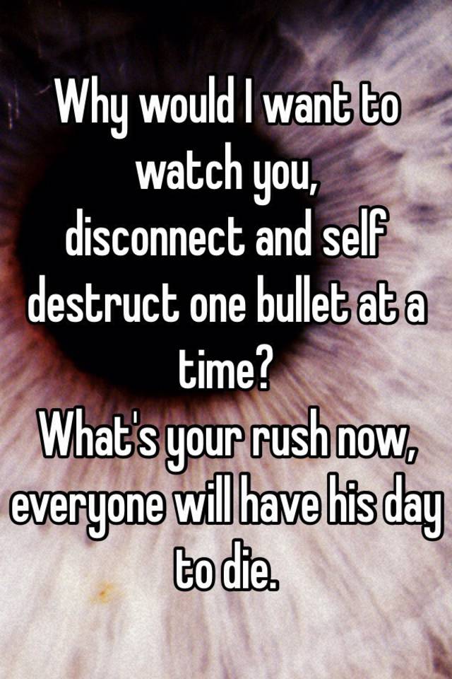 Why would I want to you, disconnect and self destruct one bullet at a time? What's your rush now, will have to die.