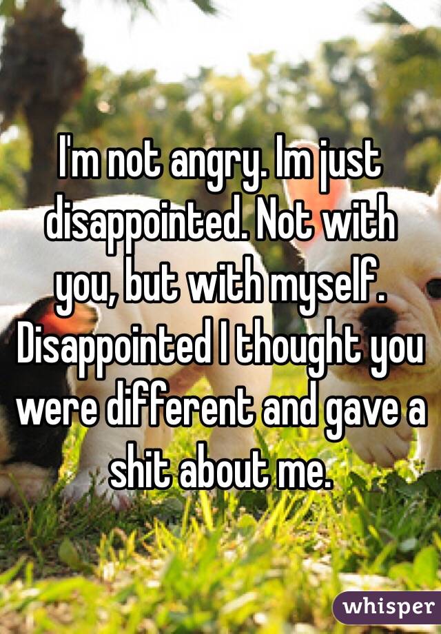 I'm not angry. Im just disappointed. Not with you, but with myself. Disappointed I thought you were different and gave a shit about me. 