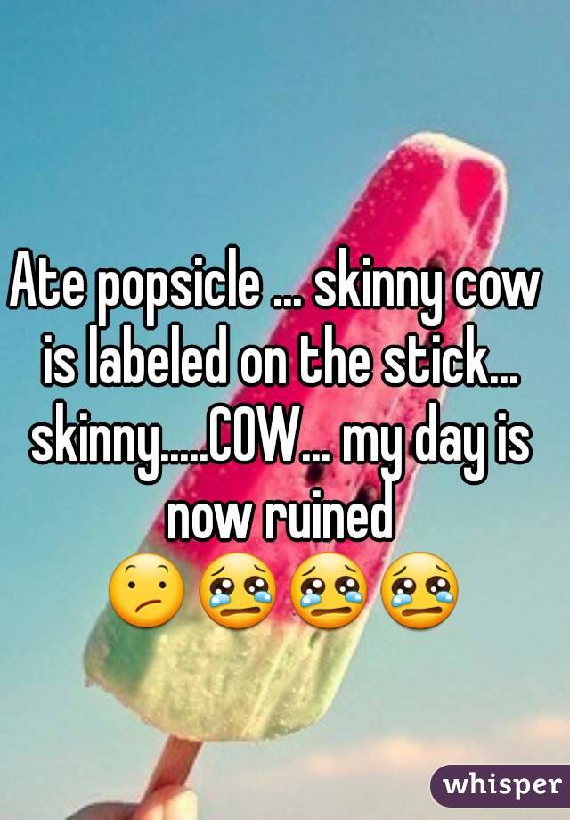 Ate popsicle ... skinny cow is labeled on the stick... skinny.....COW... my day is now ruined 😕😢😢😢