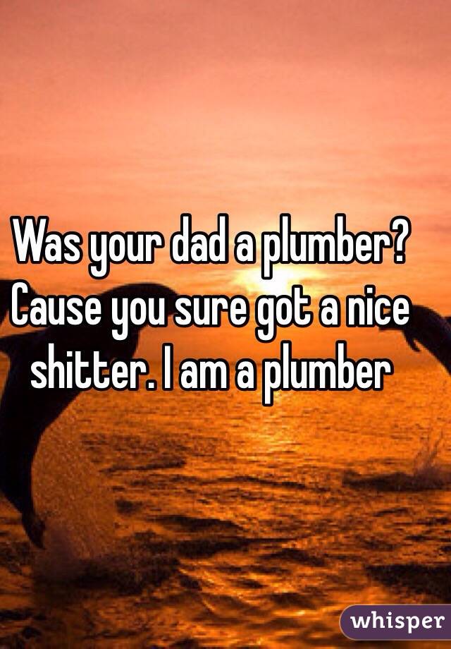 Was your dad a plumber? Cause you sure got a nice shitter. I am a plumber 
