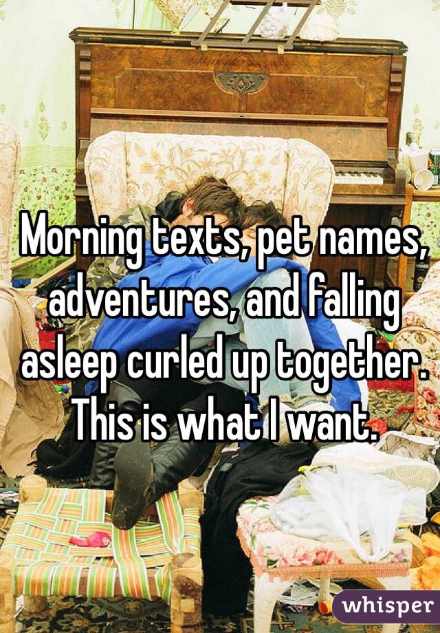 Morning texts, pet names, adventures, and falling asleep curled up together. This is what I want. 