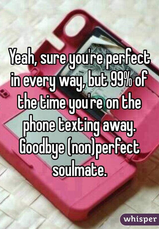 Yeah, sure you're perfect in every way, but 99% of the time you're on the phone texting away. Goodbye (non)perfect soulmate.