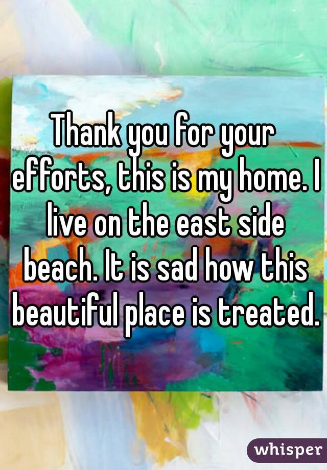 Thank you for your efforts, this is my home. I live on the east side beach. It is sad how this beautiful place is treated.