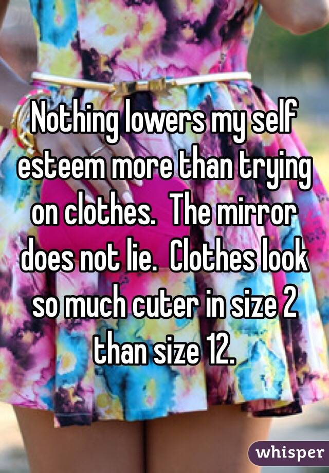Nothing lowers my self esteem more than trying on clothes.  The mirror does not lie.  Clothes look so much cuter in size 2 than size 12.