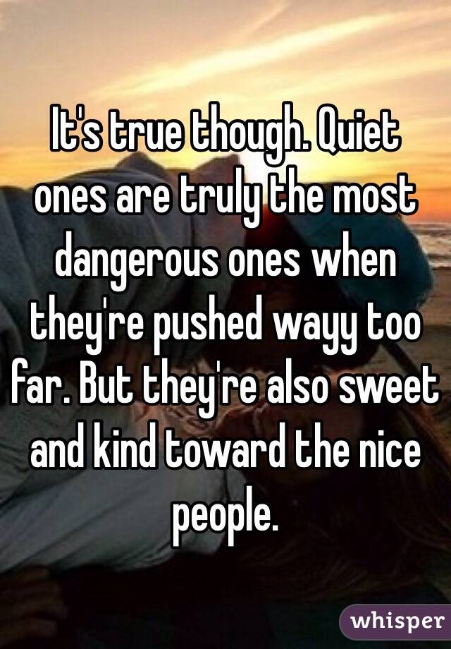 It's true though. Quiet ones are truly the most dangerous ones when they're pushed wayy too far. But they're also sweet and kind toward the nice people.