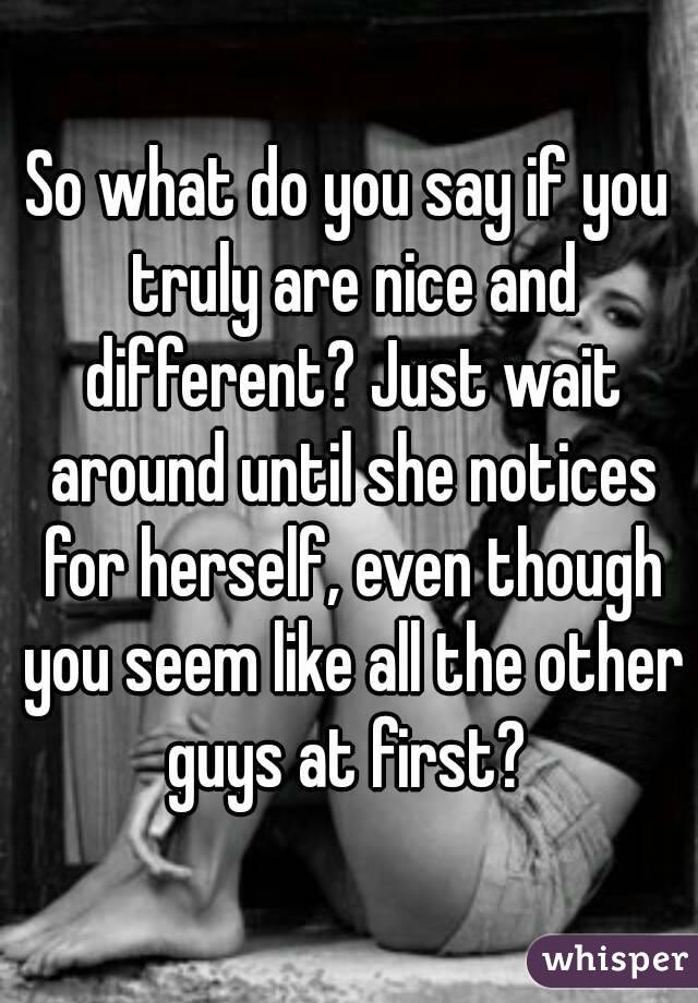 So what do you say if you truly are nice and different? Just wait around until she notices for herself, even though you seem like all the other guys at first? 