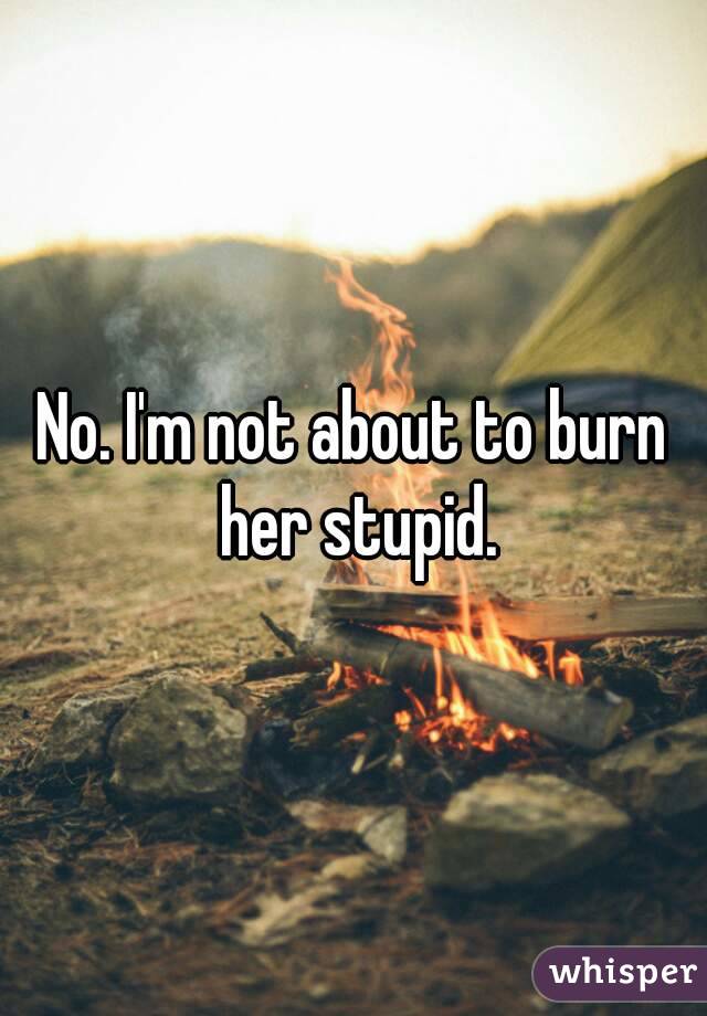 No. I'm not about to burn her stupid.
