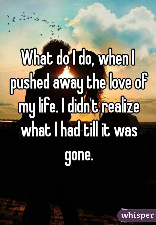 What do I do, when I pushed away the love of my life. I didn't realize what I had till it was gone.