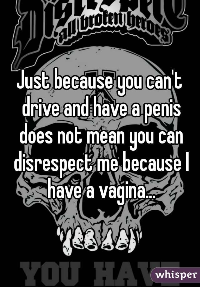 Just because you can't drive and have a penis does not mean you can disrespect me because I have a vagina...