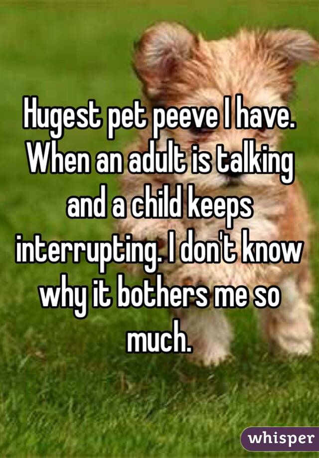 Hugest pet peeve I have. When an adult is talking and a child keeps interrupting. I don't know why it bothers me so much.