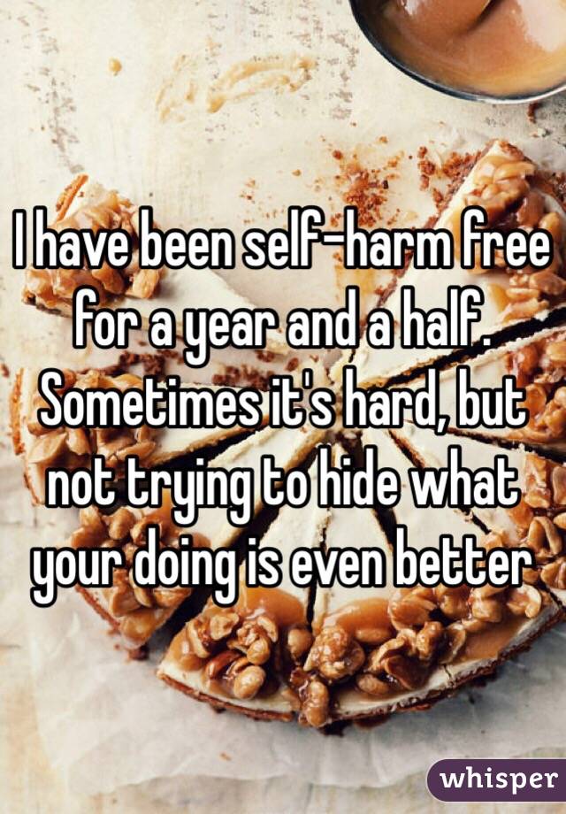 I have been self-harm free for a year and a half. Sometimes it's hard, but not trying to hide what your doing is even better 