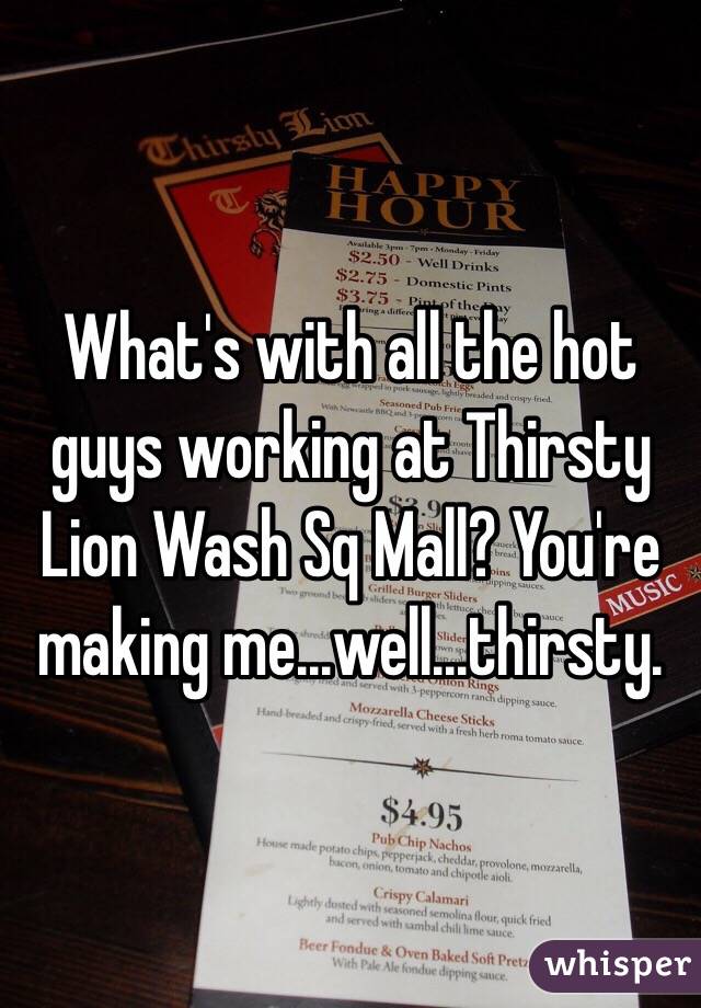 What's with all the hot guys working at Thirsty Lion Wash Sq Mall? You're making me...well...thirsty.