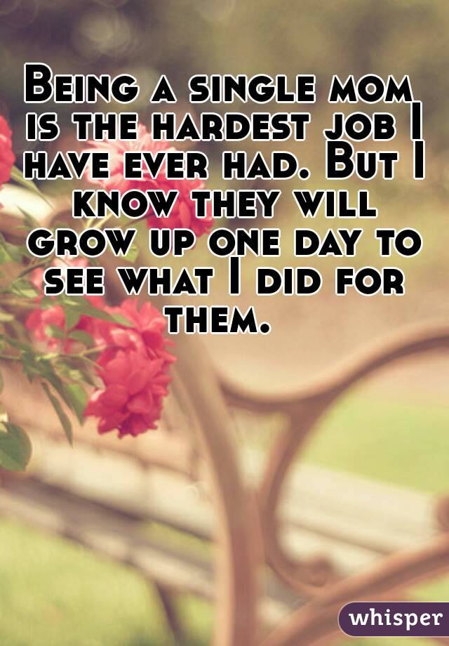 Being a single mom is the hardest job I have ever had. But I know they will grow up one day to see what I did for them. 