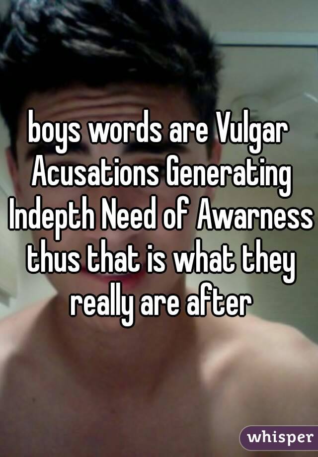 boys words are Vulgar Acusations Generating Indepth Need of Awarness thus that is what they really are after