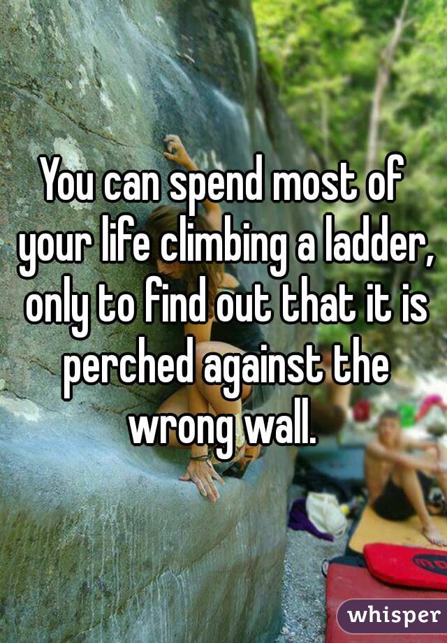 You can spend most of your life climbing a ladder, only to find out that it is perched against the wrong wall. 